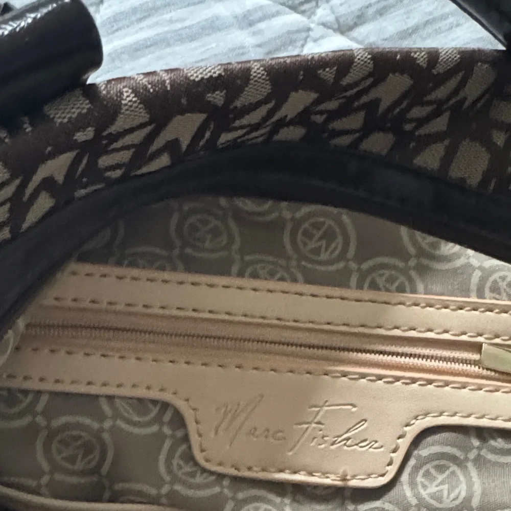 Marc Fisher Brown Monogram Satchel with Dark Brown Trim